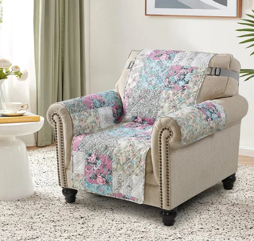 Vista 21 de Brilliant Sunshine Blue Plaids & Stripes - Funda para sillón de sofá, asiento de 23 pulgadas Patchwork Design, Non Slip Sofa Cover, Quilted