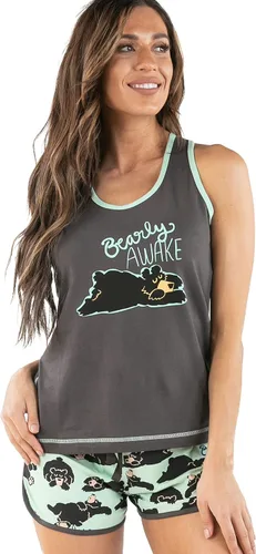 Vista 23 de Lazy One - Pijamas a juego para mujer, lindo conjunto de shorts y camiseta sin mangas, pijamas de verano Oso en Am