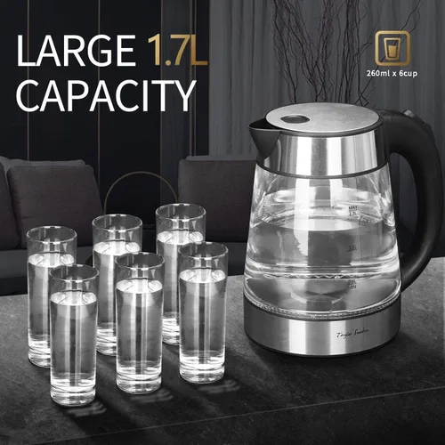 Vista 9 de Hervidor eléctrico con infusor de té y hervidor de agua caliente de vidrio eléctrico para té y café
