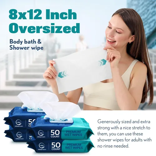 Vista 3 de Toallitas de baño para adultos sin enjuague - Toallitas para adultos para personas mayores 20,3 cm x 30,5 cm (200 unidades) Ducha sin enjuague