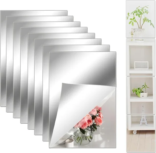Vista 7 de Paquete de 10 azulejos acrílicos de espejo de 0.01 in, 8 x 6 pulgadas, autoadhesivas, flexibles, de plástico, calcomanías de espejo de longitud