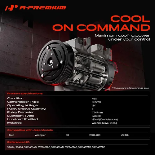 Vista 2 de A-Premium Compresor de aire acondicionado con embrague compatible con Jeep Wrangler 3.8L 2007-2011 Sport Utility