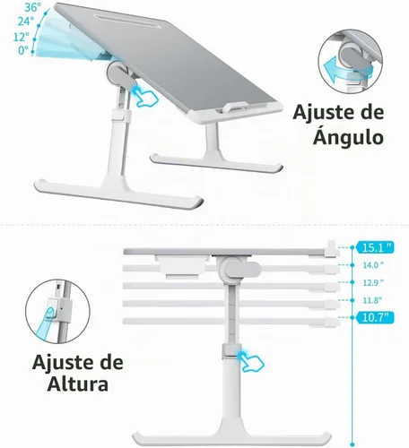 Vista 4 de Bandeja para portátil, SAIJI 23.6*17.7 in Regazo de mesa para cama, multiuso Premium Lapdesk, ángulo de altura ajustable, con soporte para libros