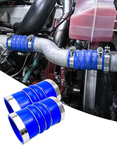 Vista 6 de Mangueras intercooler de silicona con abrazaderas para camiones semi Turbocompresor de 3 1/2 pulgadas x 6 3/8 pulgadas, manguera azul de joroba