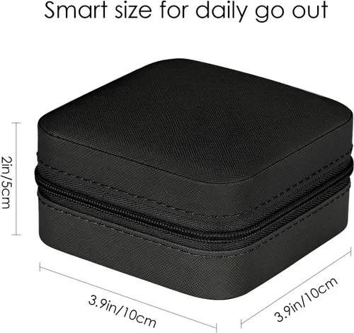 Vista 5 de MJartoria Joyero de viaje, pequeñas cajas de joyería para mujeres y niñas, caja organizadora de joyas portátil negra, regalos de moda