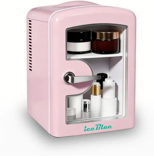 Vista 9 de Iceblue Mini nevera para el cuidado de la piel con ventana de visión, 4 litros/6 latas, mini refrigerador compacto de maquillaje para belleza