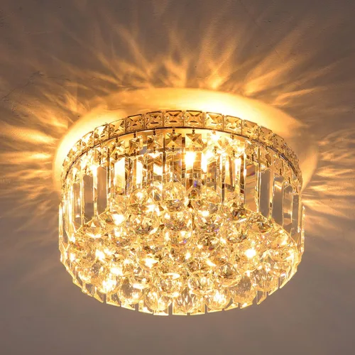 Vista 9 de Lámpara de araña de cristal empotrada de 4 luces con cristales K9, luces de techo modernas, elegante lámpara colgante para dormitorio, pasillo, bar