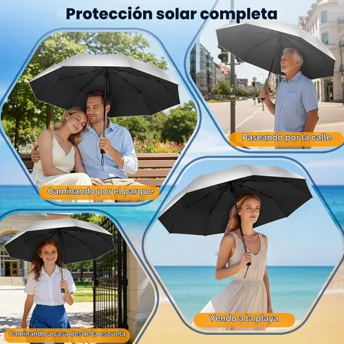 Vista 8 de ZOMAKE Paraguas UV para protección solar, paraguas compacto de viaje de 46