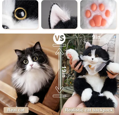 Vista 2 de Chongker Mochila con forma de gato Calico, negro (BlackCat), Grande, Mochila Gato Negro