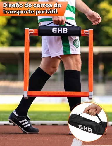 Vista 9 de GHB Tangle-Free Agility Ladder Hurdles, 15ft 11 Rungs Amarillo-6 conos