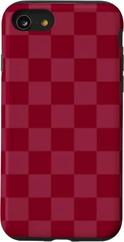 Vista 18 de Funda de diseño simple con diseño a cuadros rojo burdeos para iPhone 16