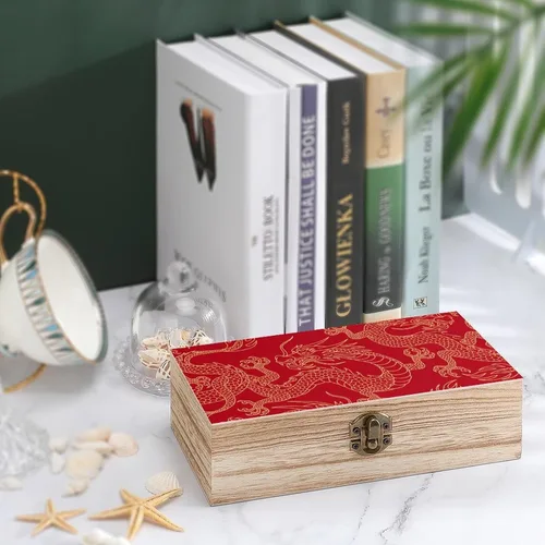 Vista 4 de Caja de recuerdos de madera de dragón dorado chino, cajas decorativas, manualidades, caja de joyería de almacenamiento para mujeres y hombres