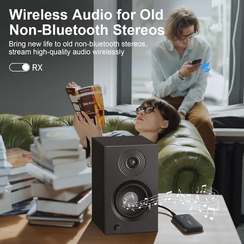 Vista 5 de YMOO Adaptador Bluetooth de avión para AirPods, transmisor Bluetooth receptor para TV, con aptX adaptativo y baja latencia, adaptador de audio