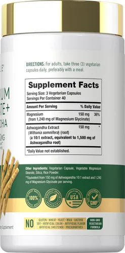 Vista 2 de Carlyle Glicinato de Magnesio con Ashwagandha 120 Cápsulas Vegetarianas