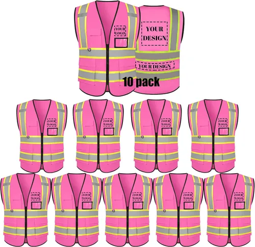 Vista 10 de Chaleco de seguridad reflectante de alta visibilidad con 5 bolsillos y cremallera clase 2 para adultos, unisex, ropa de trabajo de seguridad