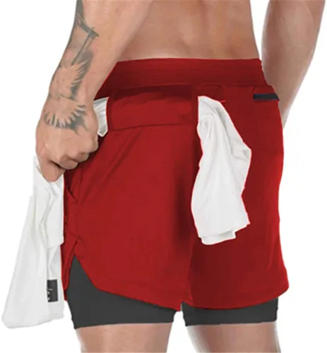 Vista 2 de Surenow - Pantalones cortos de correr para hombre, pantalones cortos 2 en 1 para entrenamiento, de 7 pulgadas, para yoga, deportes al aire libre