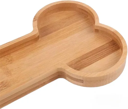 Vista 5 de Luna and Stone - Cuenco de bambú para perro con agarres, bandeja de suministros para fiestas en forma de hueso con temática de animales, plato