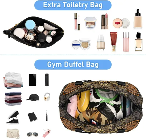 Vista 4 de ALAZA Golden Dragonfly Mandala Bolsa de viaje para mujeres y hombres, bolsa de gimnasio deportiva con compartimento para zapatos, bolsa de fin
