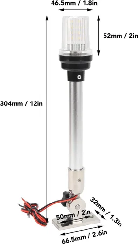 Vista 9 de Luz LED plegable de popa de barco de 12 pulgadas, IP66 impermeable, varilla de aluminio, 3 millas náuticas Bimini luces superiores, base de acero