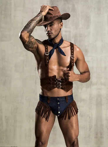Vista 2 de Disfraz de vaquero para hombre, disfraz de cosplay de esmoquin sexy, conjunto de lencería para juegos de rol, uniforme de bar gay y club nocturno
