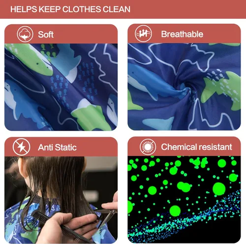Vista 3 de Capa de peluquería para niños con cepillo para el cuello, capa profesional de corte de pelo con cierre a presión ajustable