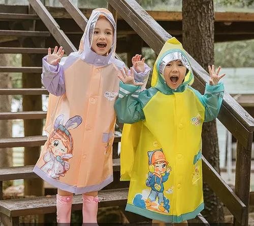 Vista 4 de Poncho de lluvia con capucha para niños y niñas, impermeable y duradero para exteriores, impermeable