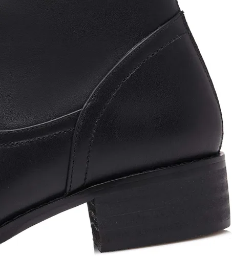 Vista 6 de TinaCus Women's Genuine Leather Round Toe Handmade Back Zip Comfort Low Heel Knee High Boots with Buckle