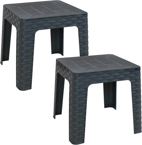 Vista 11 de Sunnydaze Adirondack - Mesa auxiliar pequeña para exteriores para elementos esenciales de balcón, mesa auxiliar cuadrada de plástico para patio