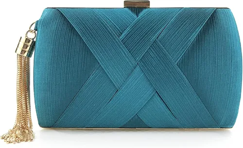 Vista 4 de Elegante bolso de mano de seda con colgante de borla para mujer, para novia, boda, graduación, fiesta de noche
