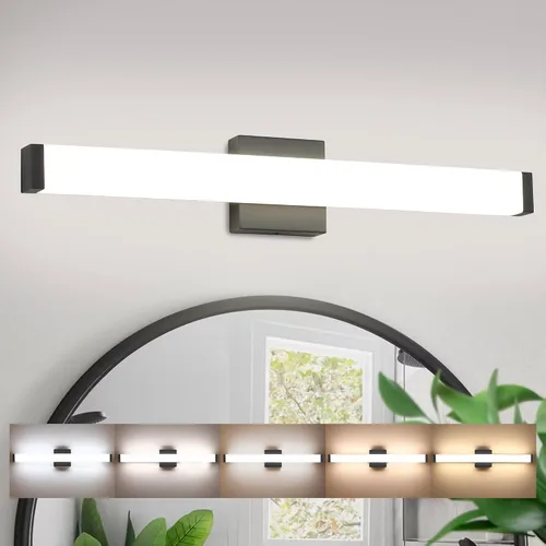 Vista 11 de Lámpara de tocador de baño de níquel cepillado, cuadrada, LED, 60 cm (24 pulgadas), 14 W, luz blanca natural, 4000 K, barra de luz para espejo