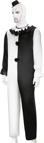 Vista 3 de Disfraz de terrifier para hombre, disfraz de payaso asesino blanco y negro, sombrero para Halloween