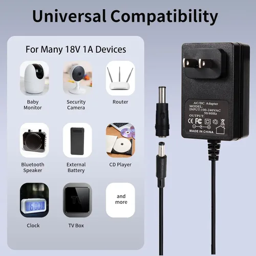 Vista 6 de Adaptador de fuente de alimentación de 18 V CA, 18 voltios, cargador de 1 amperio, CC 18 V, 1 A, cable de alimentación con 8 tomas intercambiables