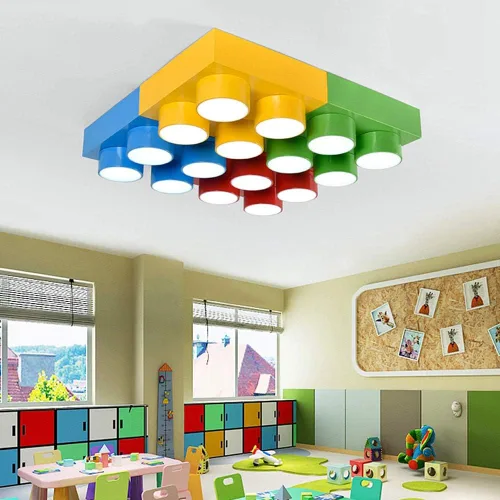 Vista 2 de LAKIQ Moderna lámpara de techo empotrada para habitación de los niños, acrílico, creativa, colorida, forma de juguete, habitación de los niños