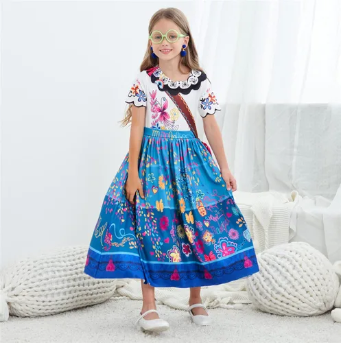 Vista 4 de Avady Encanto Dress for Girls Cosplay Mirabel Princess Birthday Halloween Christmas Party Dress Up With Full Accessories