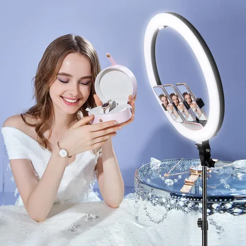 Vista 8 de Anillo de luz de 18 pulgadas con soporte de trípode, luz circular LED regulable de 58 W 5500 K para TikTok/Live Stream/Maquillaje/YouTube con bolsa