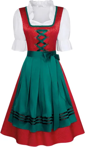 Vista 7 de JASAMBAC Vestidos de tirolesa de 3 piezas para mujer, trajes de Oktoberfest Verde militar