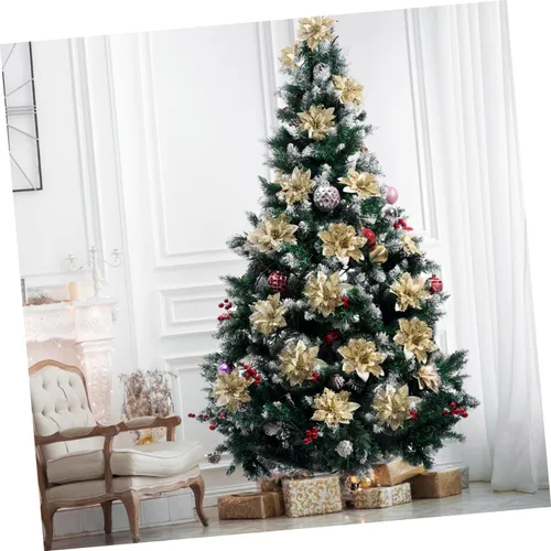 Vista 6 de STOBOK Flores artificiales de pascua con purpurina, paquete de 12 adornos de árbol para coronas, guirnaldas, fiestas de vacaciones, decoración