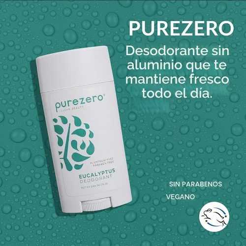 Vista 2 de Purezero EUCALYPTUS Desodorante Sin aluminio ni parabenos con bicarbonato de sodio y protección contra olores las 24 horas Para mujeres