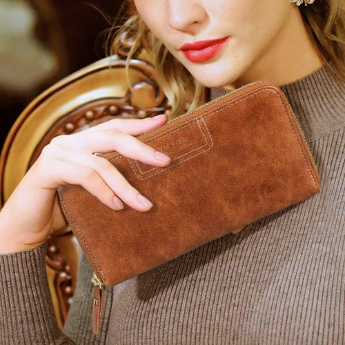 Vista 7 de FT FUNTOR Cartera de pulsera para mujer, cartera de piel sintética vegana con cremallera alrededor del teléfono, tarjetero organizador