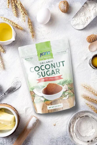 Vista 6 de Jans Azúcar de coco orgánico, 16 onzas, azúcar de palma de coco natural, azúcar de coco moreno, sin refinar, sin OMG, azúcar sin gluten, alternativa