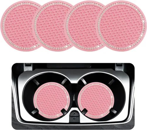 Vista 18 de Ziciner Paquete de 4 posavasos brillantes para automóvil, portavasos de goma suave con cristal, tapete antideslizante con diamantes de imitación
