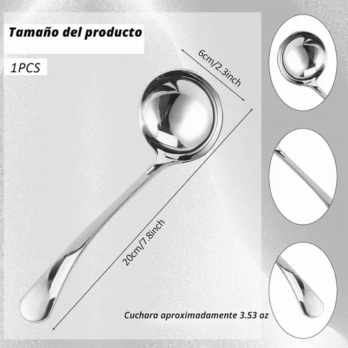 Vista 2 de Cucharón de sopa de salsa pequeño de plata de 7.9 pulgadas, cucharón pequeño para salsa, cucharones de salsa de acero inoxidable 18/10 para cucharas