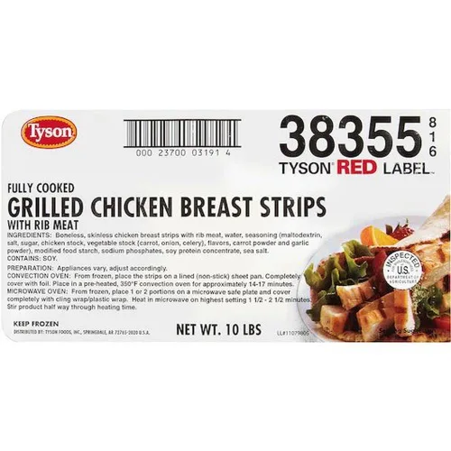 Vista 5 de Tyson Red Label NAE - Tiras grandes de pechuga de pollo a la parrilla, 10 libras - 1 cada una.