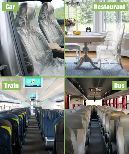 Vista 4 de Zlirfy Funda de asiento, 100 piezas de plástico PE desechable, ajuste universal para vehículo, protectora, transparente, ligera, fácil de almacenar