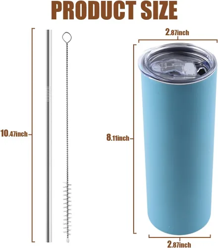 Vista 4 de Amtidy Paquete de 12 vasos delgados de 20 onzas con tapa y popote, vaso aislado al vacío de doble pared para bebidas frías y calientes