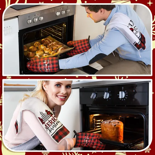 Vista 4 de Bencailor Juego de Cocina Navideño de 6 Piezas Toallas de Cocina con Árbol de Navidad Guantes de Horno y Agarraderas Juego de Paños de Cocina