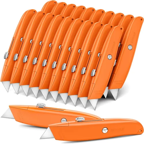 Vista 17 de DIYSELF Paquete de 2 cuchillos utilitarios, cortador retráctil, resistente (naranja)