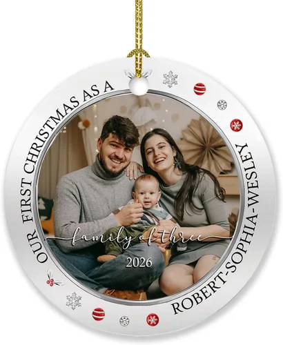 Vista 10 de Adorno de 5º aniversario, decoración del árbol de Navidad, nombres personalizados y recuerdos de aniversario de fotos, regalos para parejas juntas