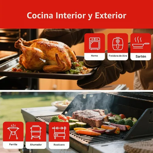 Vista 9 de Termómetro inalámbrico Meatmeet X Pro para carne con Wi-Fi dual y Bluetooth, termómetro digital para carne con 2 sondas y base de pantalla LED, 6