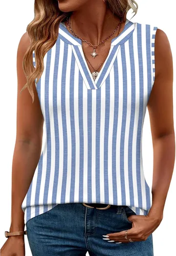 Vista 44 de Romanstii Camisas sin mangas para mujer, estilo casual, de verano, cuello en V, blusas elegantes, túnica